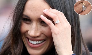 Meghan Markle engagement ring on finger