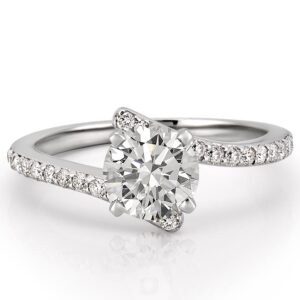 affordable-white-gold-unique-pave-engagement-ring-with-round-hearts-and-arrows-moissanite