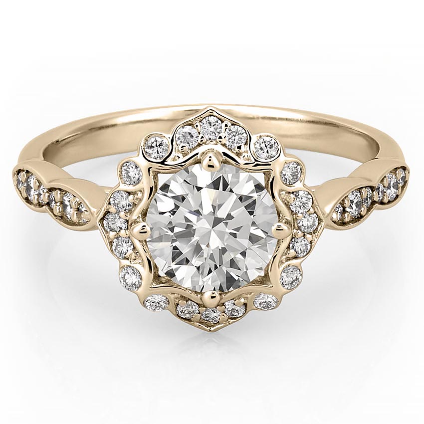 affordable-yellow-gold-floral-halo-engagement-ring-with-round-hearts-and-arrows-moissanite