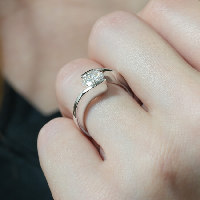 Angle view of floating diamond ring lifestyle