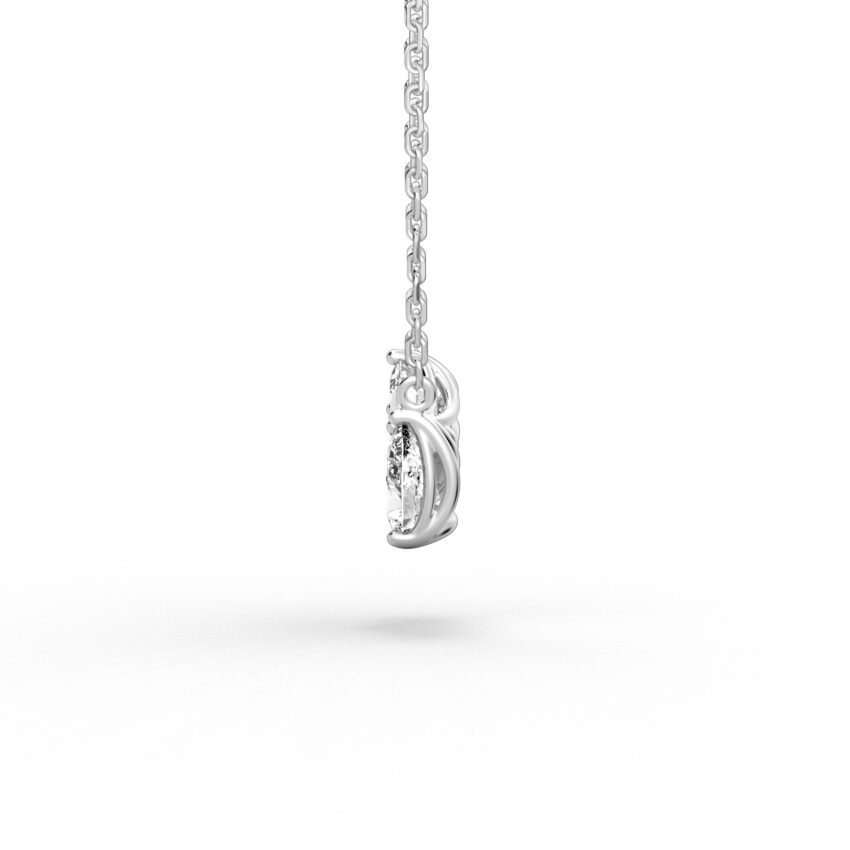 Side view of lab diamond toi et moi necklace in platinum
