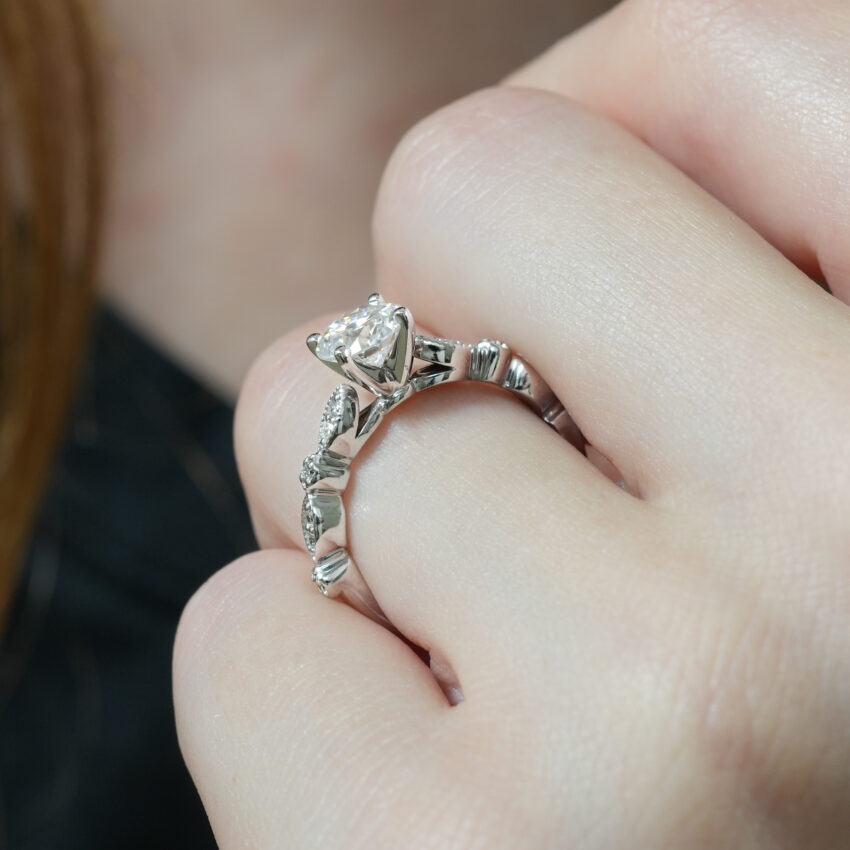 Angle view of pandora engagement ring in lifestyle