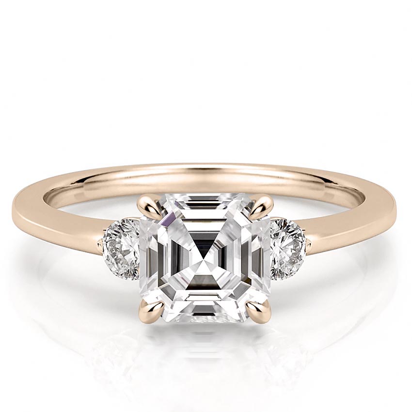 three-stone-ascher-engagement-ring in rose gold