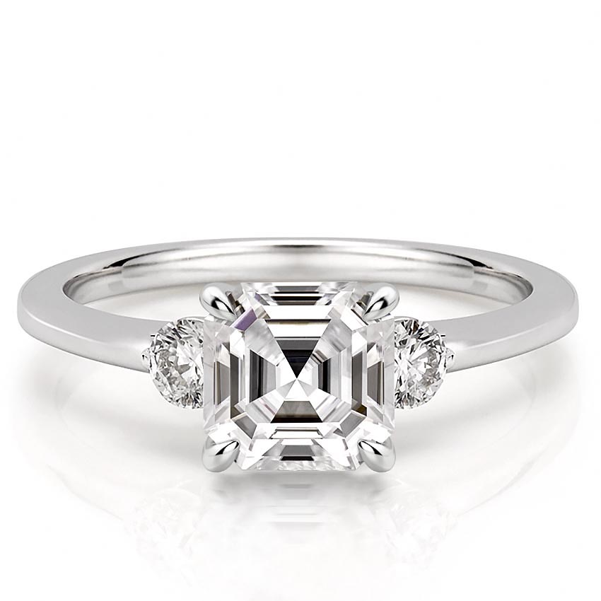 three-stone-ascher-engagement-ring in white gold