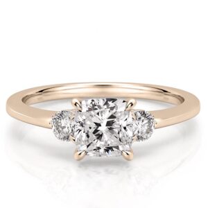 three-stone-cushion-engagement-ring in rose gold