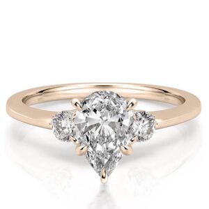 three-stone-pear-engagement-ring in rose gold