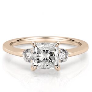 three-stone-princess-engagement-ring in rose gold