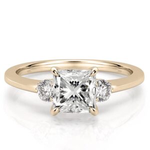 three-stone-princess-engagement-ring in yellow gold