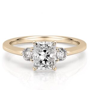 three-stone-radiant-engagement-ring in yellow gold