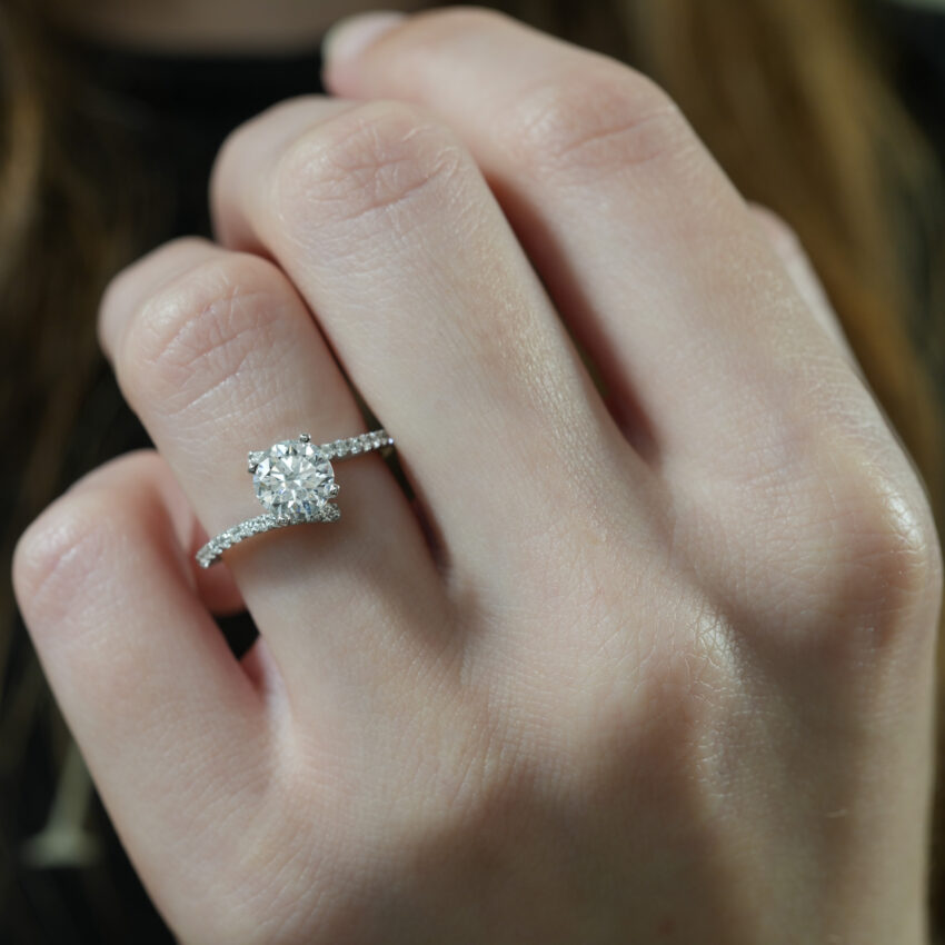 unique pave diamond engagement ring in lifestyle