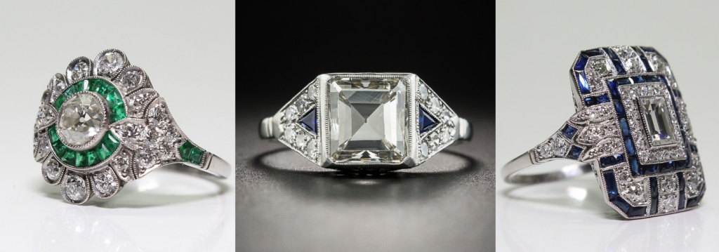 Round Square and Rectangular Art Deco Engagement Rings