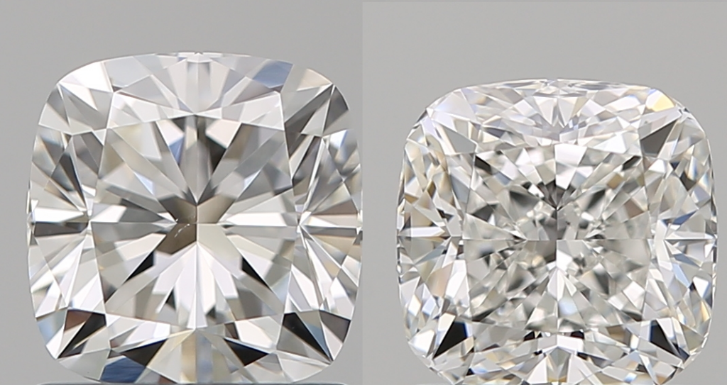 Traditional cushion faceting vs crushed ice cushion diamond