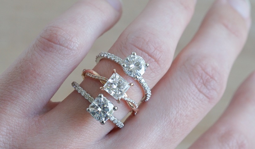 cushion cut vs princess cut vs round diamond on finger