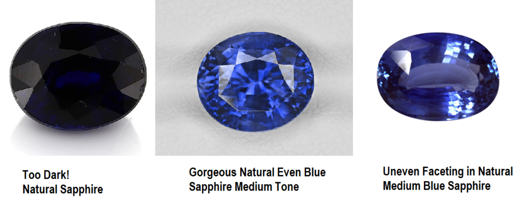 Dark blue vs medium blue sapphire and cutting quality example