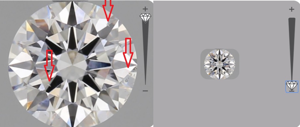 Diamond grading comparison of magnification in round diamonds