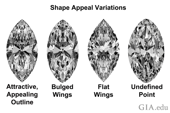 Marquise diamond cut quality variations side by side