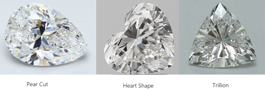 Pear vs Heart vs Trillion Diamond side by side