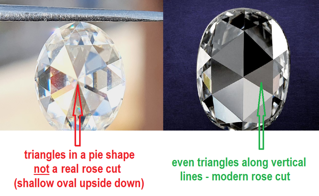 Oval diamond vs oval rose diamond side by side