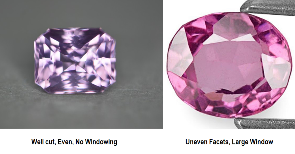 Spinel Cut Quality Comparison including windowing and facet misshapen