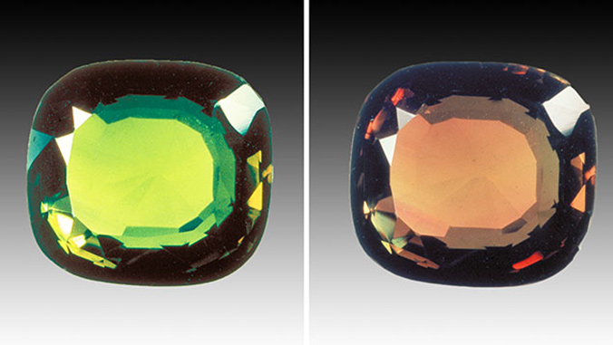 comparison of color change low saturation alexandrite