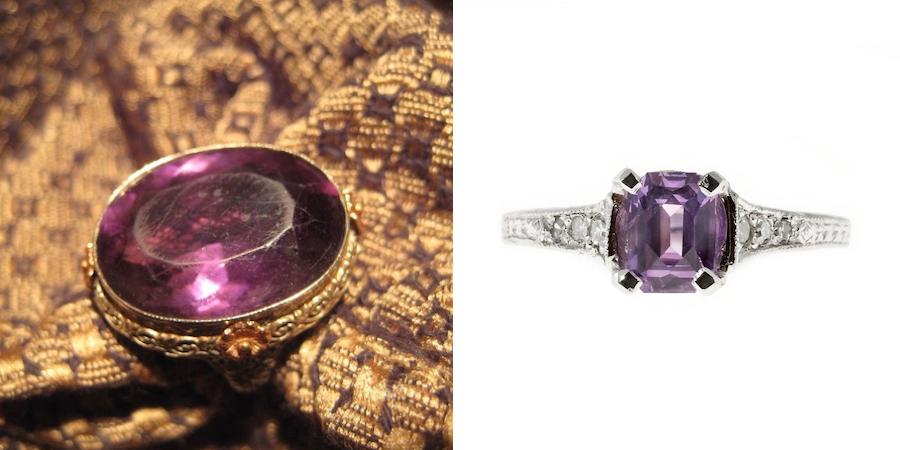 scratched amethyst stone compared to purple sapphire