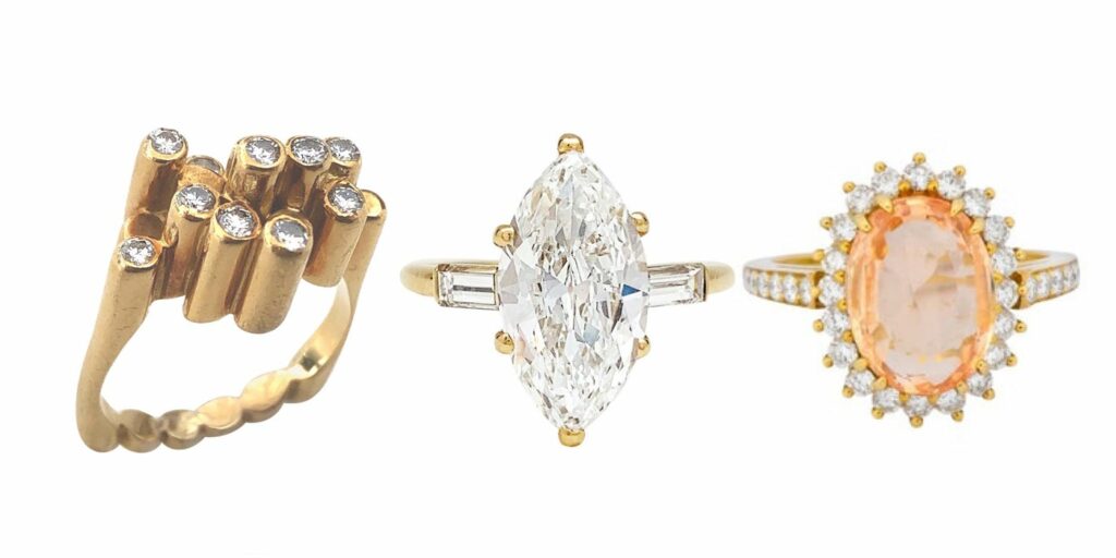 engagement rings from 1970s and 1980s in yellow gold