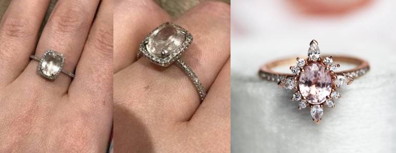 comparison of morganite engagement ring and pink sapphire engagement ring