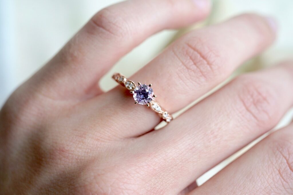 Lilac-colored Montana Sapphire engagement ring