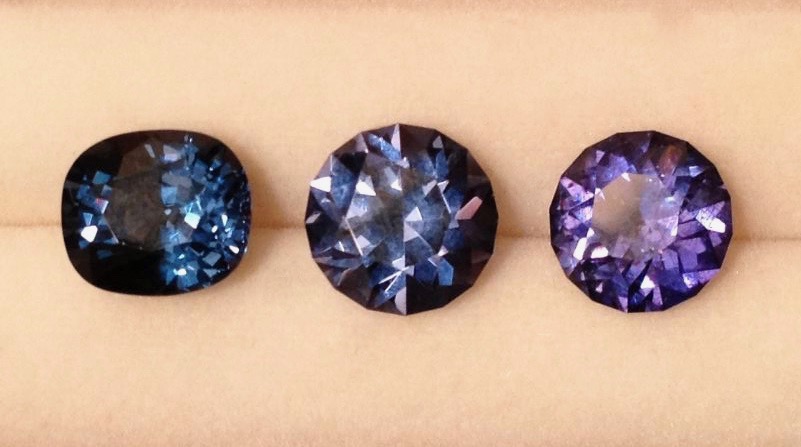 comparison of three blueish purple stones