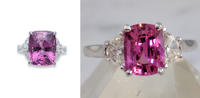 elongated cushion pink sapphire vs pink spinel engagement rings