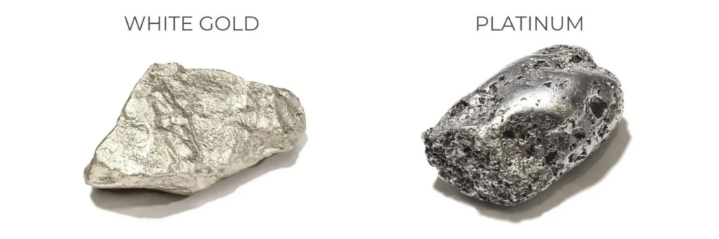 raw white gold vs platinum chunks side by side