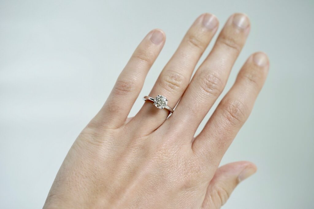 round engagement ring in white gold