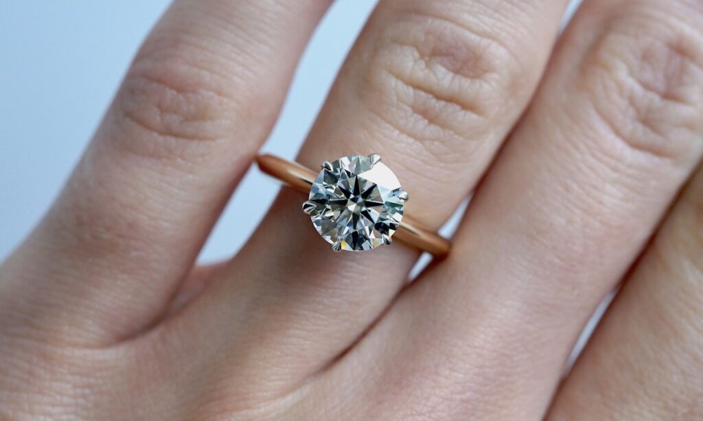 two tone engagement ring with lab diamond