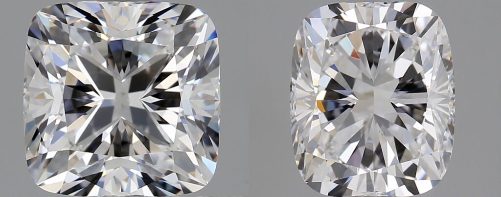 elongated cushion diamond next to square diamond