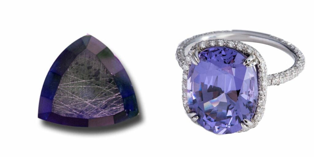 scratched loose tanzanite stone and diamond halo spinel engagement ring