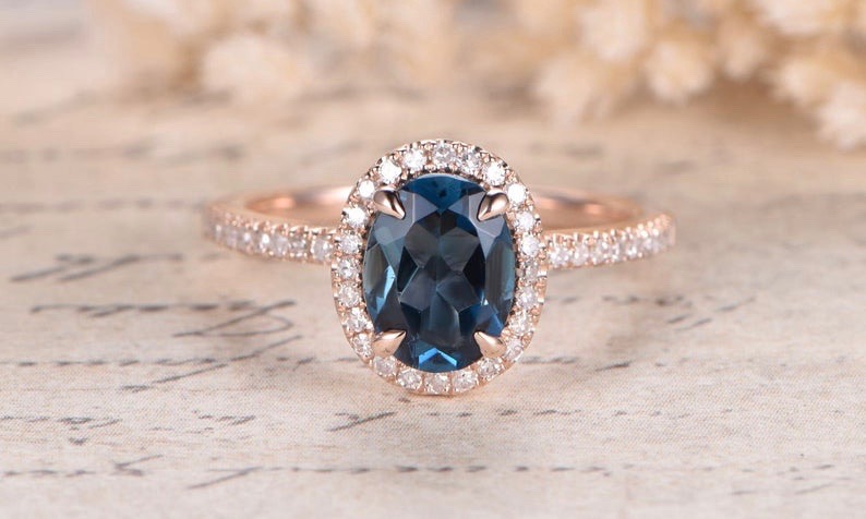 Buy London Blue Topaz Ring, Round Cut Blue Gemstone Ring , Sterling Silver  Finished With Rhodium, London Topaz Halo Wedding & Engagement Ring Online  in India - Etsy