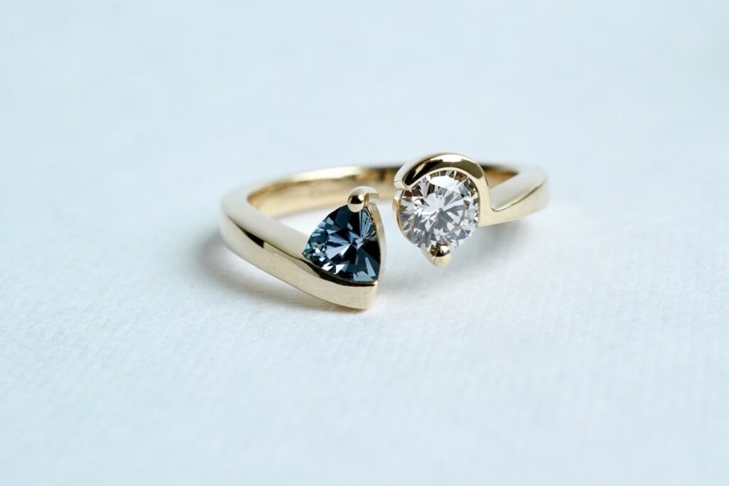 Montana Sapphire engagement ring in yellow gold