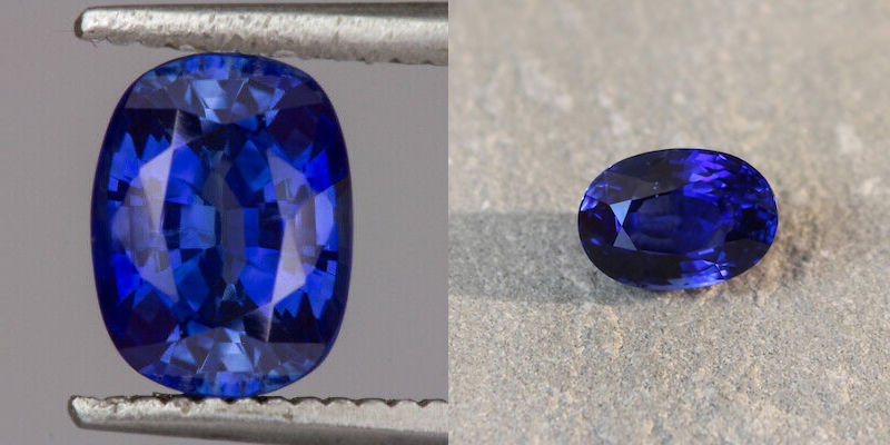 elongated cushion sapphires with even and uneven light return