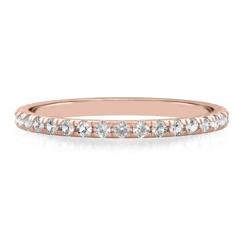 wedding band with french pave diamonds in rose gold