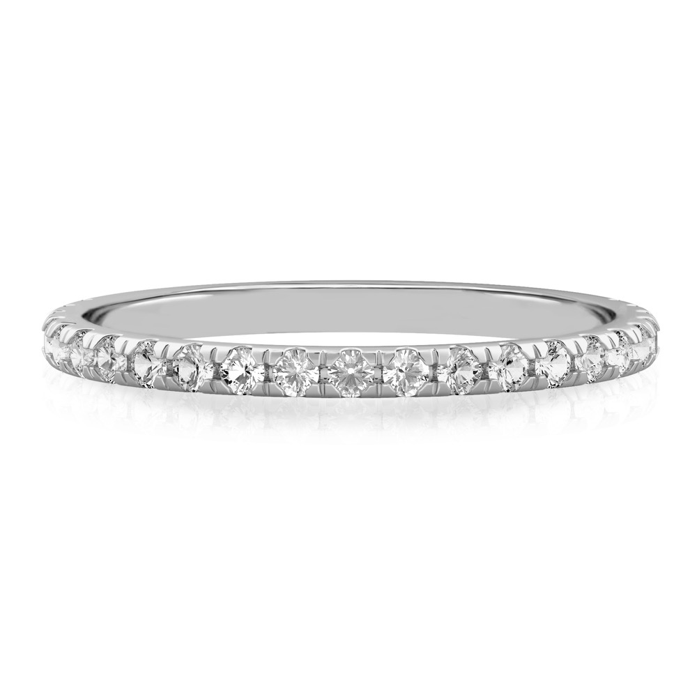 wedding band with french pave diamonds in white gold