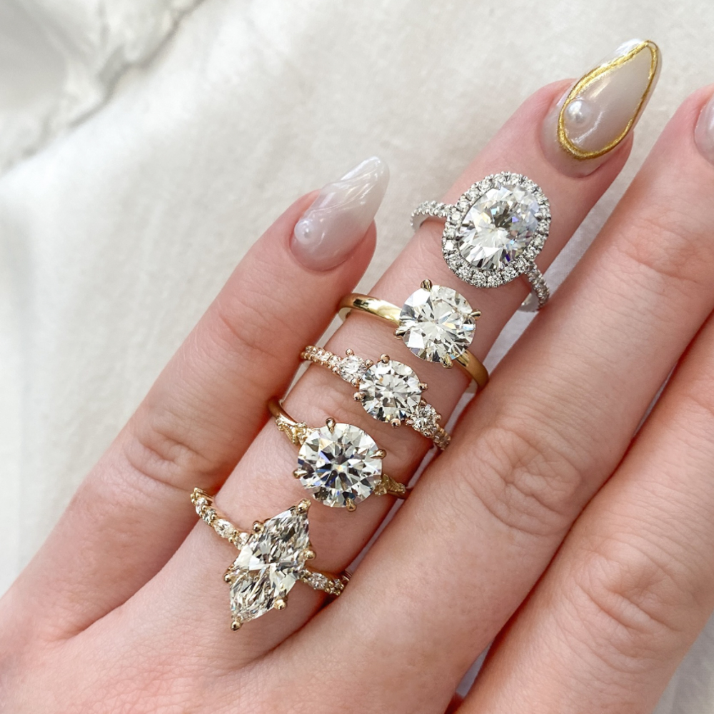 do amore lynn engagement ring marquise lab diamond stack on hand instagram