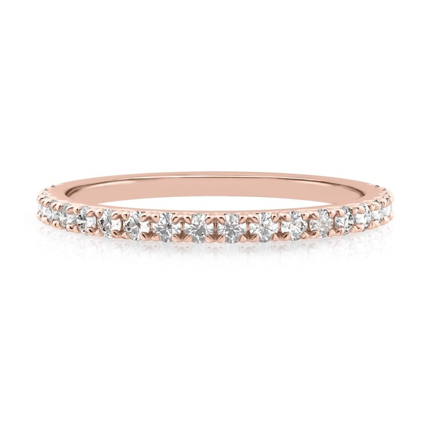 1.5mm pave diamond engagement ring in rose gold