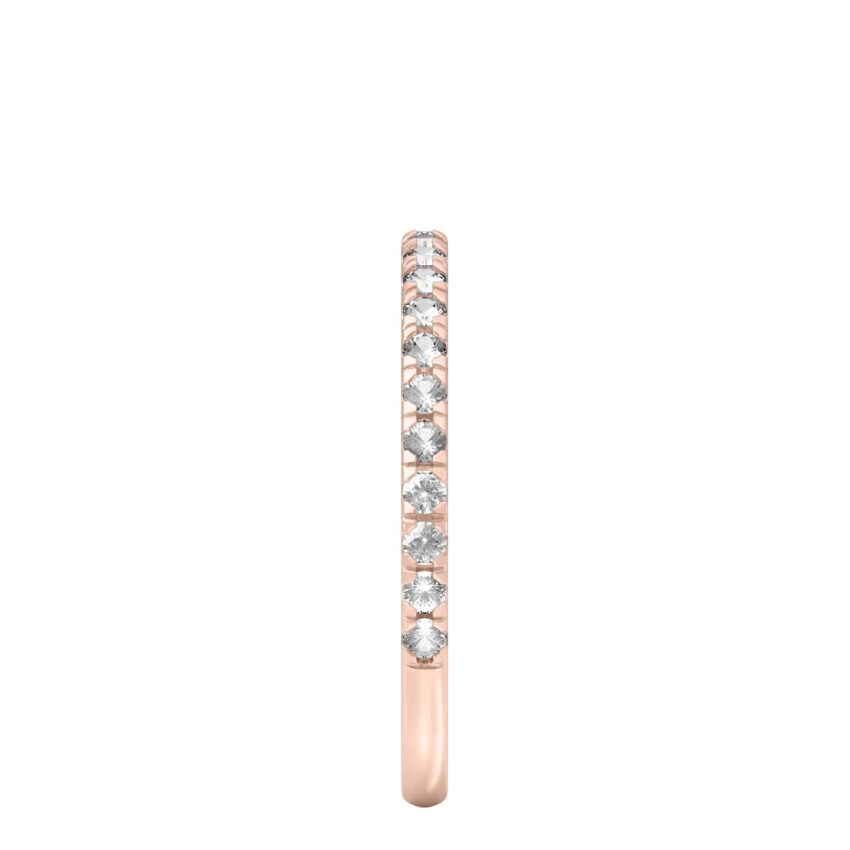 rose gold wedding band with french pave diamonds side view