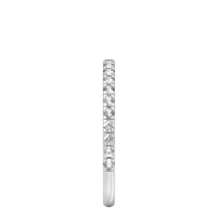 white gold wedding band with french pave diamonds side view