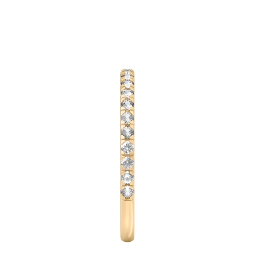 yellow gold wedding band with french pave diamonds side view
