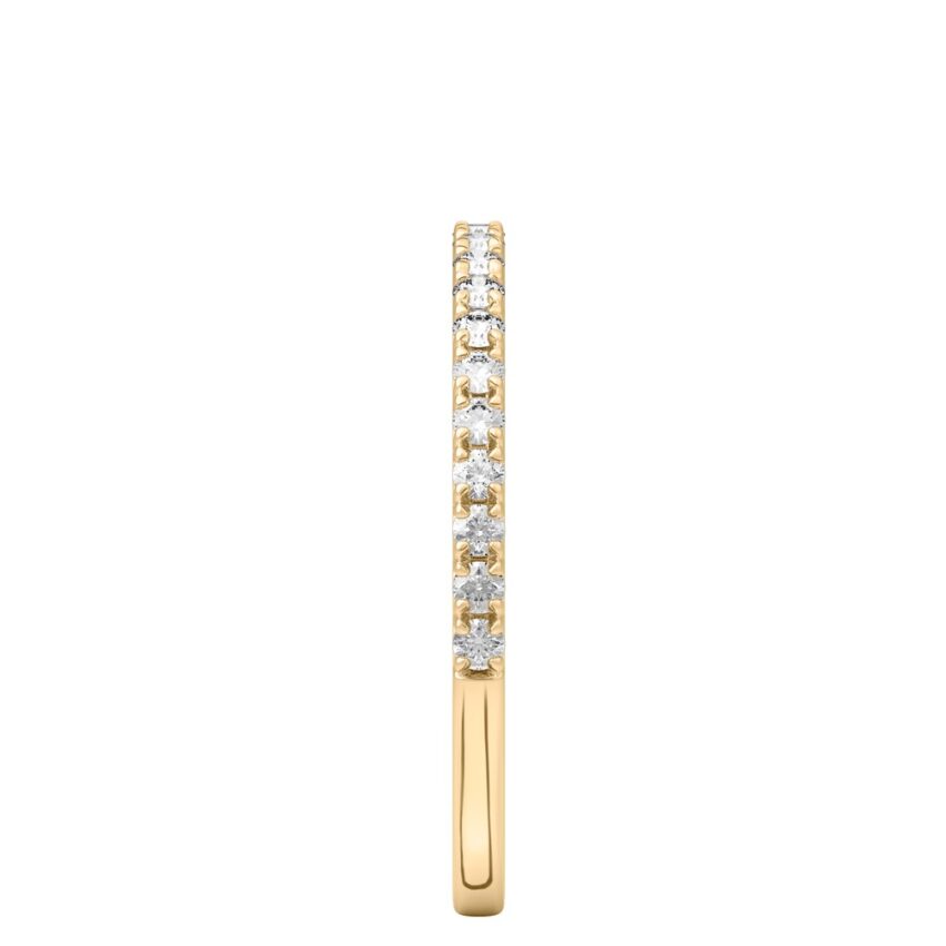 yellow gold 1.5mm pave diamond wedding band side view