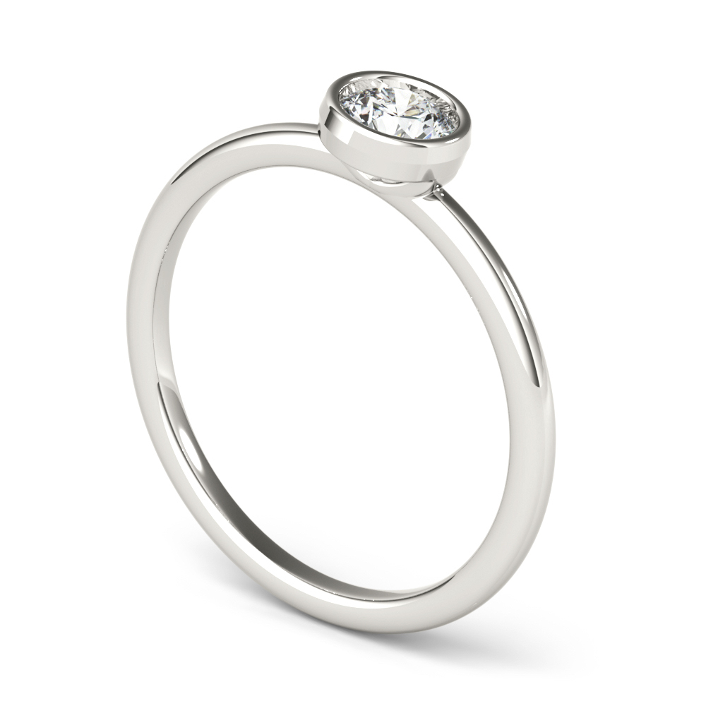 angle view of round bezel stackable rings white gold