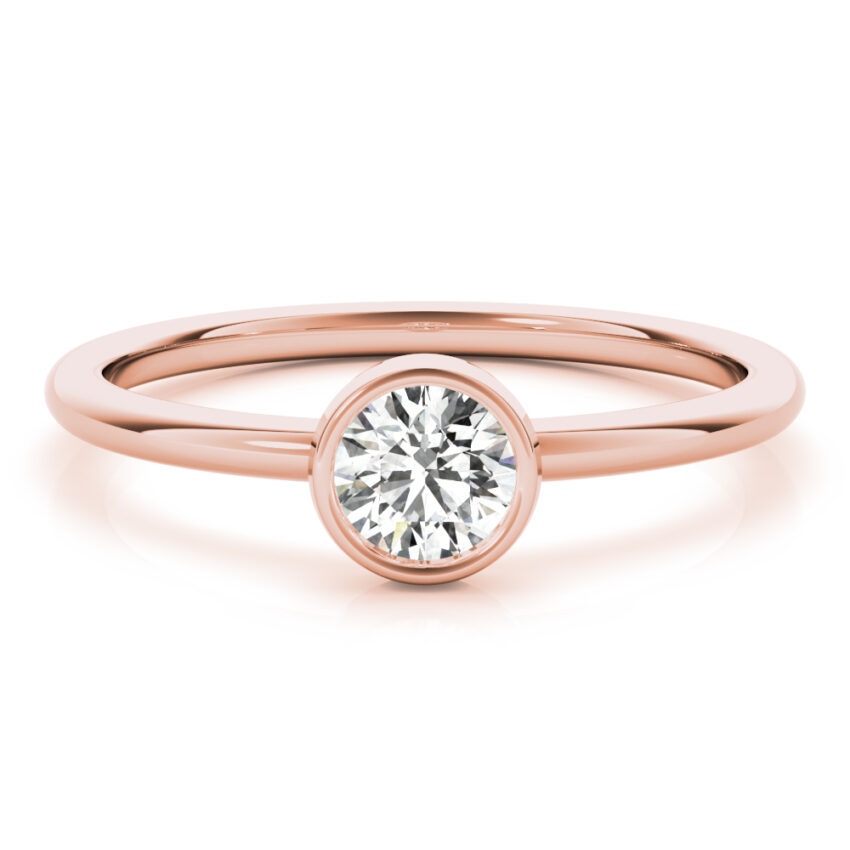 ring with round bezel and lab created diamond in rose gold