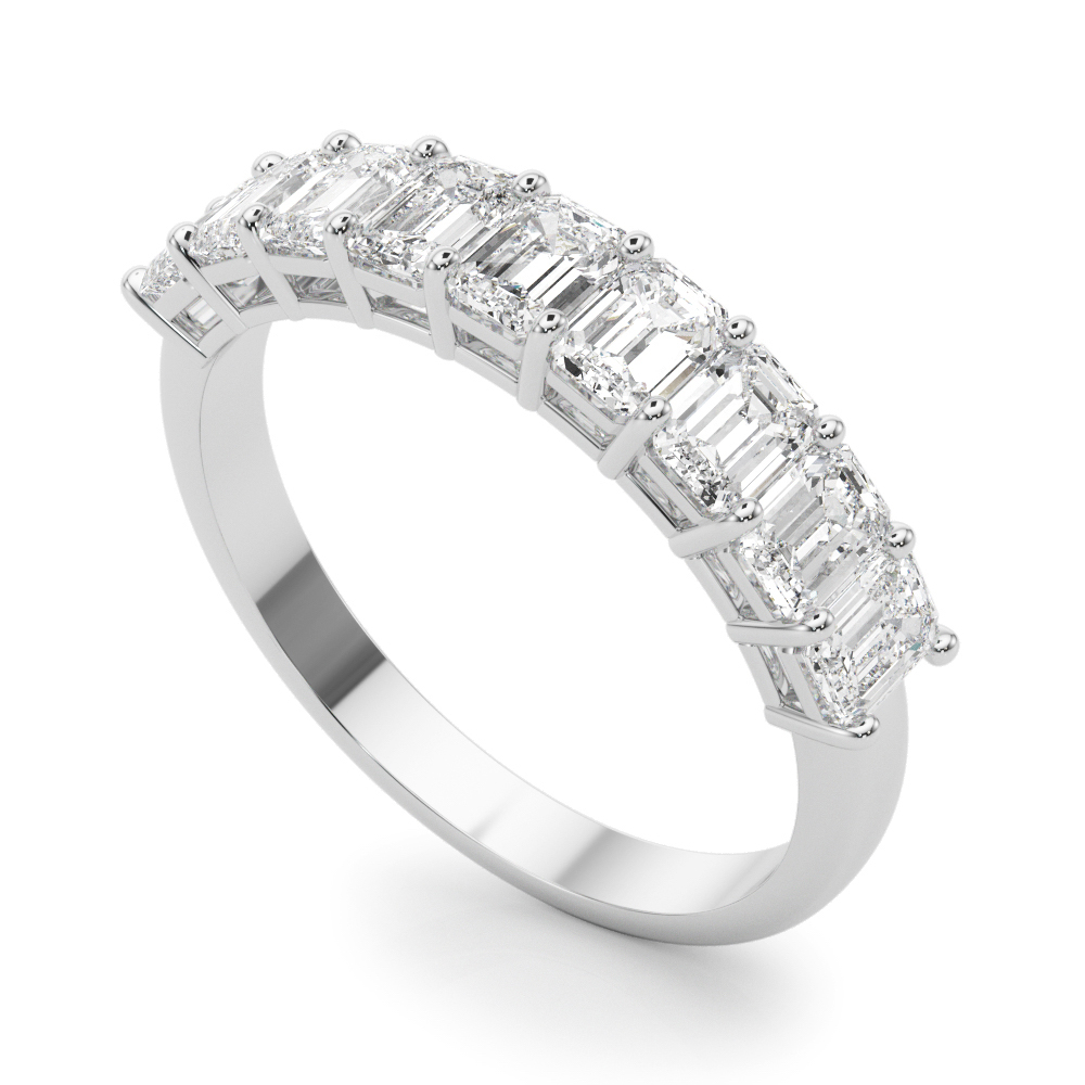 palladium emerald lab diamond anniversary band with shared prongs