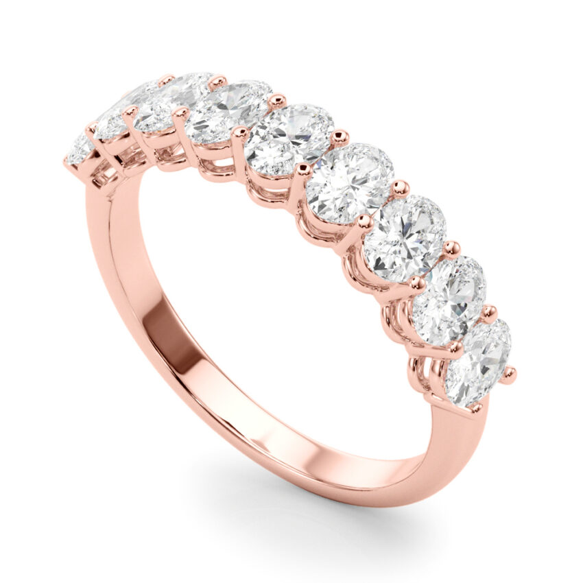 rose gold oval lab diamond anniversary band with shared prongs
